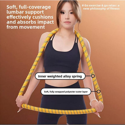 Yellow Weighted Soft Spring Hula Hoop with Silent Alloy Interior and Polyester Wrap for Home Gym Full Body Fitness and Abdominal Training Solution.
