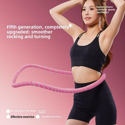 Pink Weighted Soft Spring Hula Hoop with Silent Alloy Interior and Polyester Wrap for Home Gym Full Body Fitness and Abdominal Training Solution.