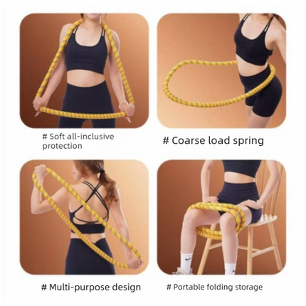 Pink Weighted Soft Spring Hula Hoop with Silent Alloy Interior and Polyester Wrap for Home Gym Full Body Fitness and Abdominal Training Solution.