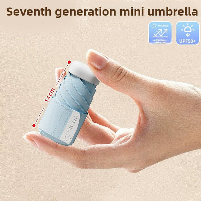Blue Compact Mini Umbrella with UPF50+ UV Protection and Lightweight Design for Daily Use in Urban and Outdoor Settings Local Standard Fit.