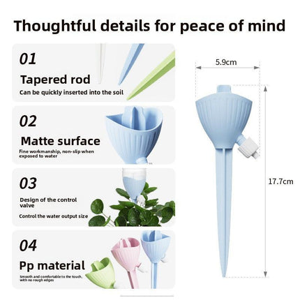 5-PCS Green Automatic Plant Watering Spikes with Adjustable Flow Control Universal Fit 5 Pack for Indoor and Outdoor Potted Plants Reliable Gardening Solution for Local Homes.