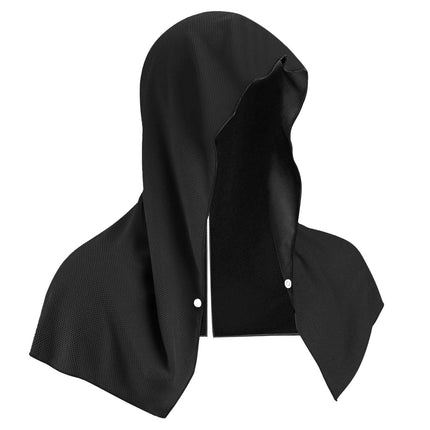 Black Instant Cooling Hooded Towel U-Shaped Sun Protection Quick Dry Scarf with Carabiner Pouch for Local Outdoor Sports and Gym Workouts.