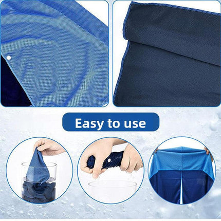 Black Instant Cooling Hooded Towel U-Shaped Sun Protection Quick Dry Scarf with Carabiner Pouch for Local Outdoor Sports and Gym Workouts.