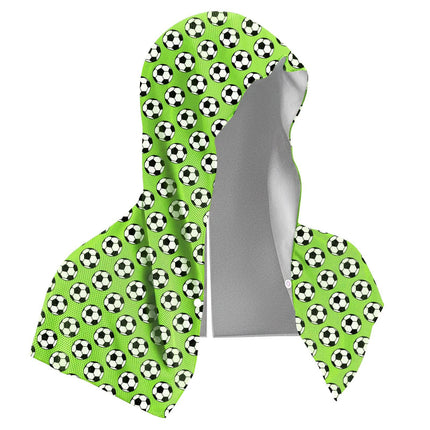 Green Football Instant Cooling Hooded Towel U-Shaped Sun Protection Quick Dry Scarf with Carabiner Pouch for Local Outdoor Sports and Gym Workouts.