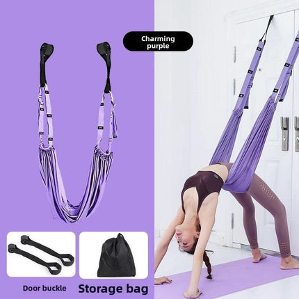 Purple Aerial Yoga Door Hanging Strap for Home Workouts Adjustable Stretch Band for Backbend Inversion and Flexibility Premium Standard Fit for Local Enthusiasts.
