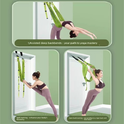 Green Aerial Yoga Door Hanging Strap for Home Workouts Adjustable Stretch Band for Backbend Inversion and Flexibility Premium Standard Fit for Local Enthusiasts.