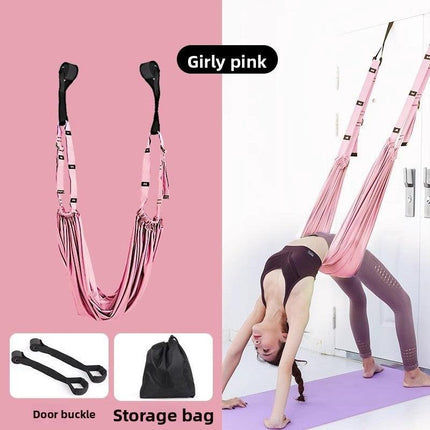 Pink Aerial Yoga Door Hanging Strap for Home Workouts Adjustable Stretch Band for Backbend Inversion and Flexibility Premium Standard Fit for Local Enthusiasts.