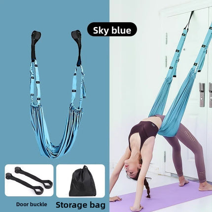 Blue Aerial Yoga Door Hanging Strap for Home Workouts Adjustable Stretch Band for Backbend Inversion and Flexibility Premium Standard Fit for Local Enthusiasts.