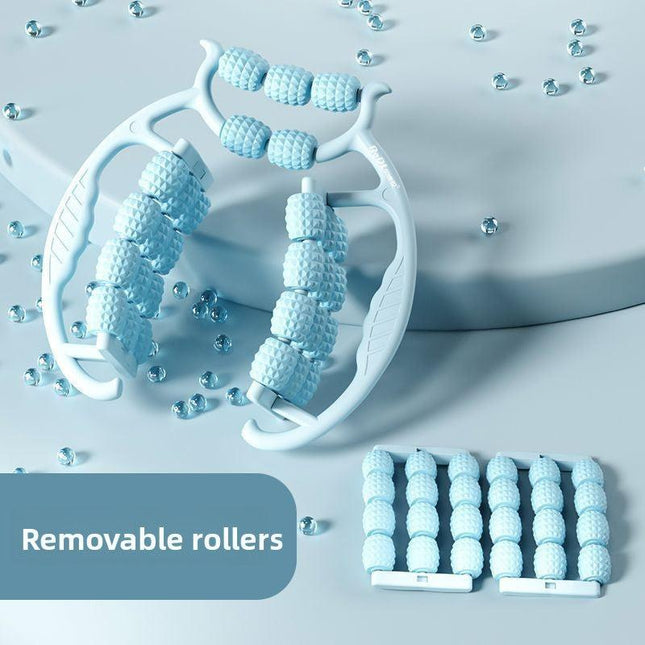 Blue 360-Degree Wrap Around Leg Roller Massager with 29 Acupressure Points for Muscle Recovery and Body Shaping Essential Tool for Local Home Workouts.
