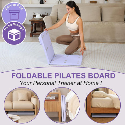 Grey Multi-functional Core Training Board with Digital Timer and Resistance Bands Foldable Fitness Panel for Home Abdominal and Pilates Workouts Solution.