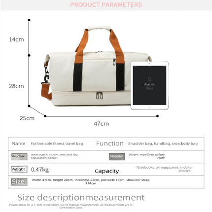 khaki Large Capacity Travel Duffel Bag for Women with Yoga Mat Holder and Shoe Compartment Water Resistant Weekend Bag Ideal for Local Gym and Travel Use.