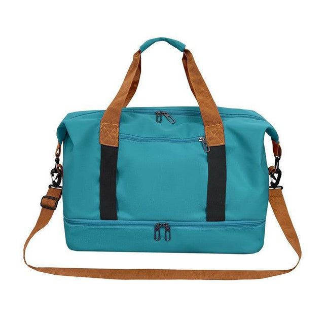 Peacock blue Large Capacity Travel Duffel Bag for Women with Yoga Mat Holder and Shoe Compartment Water Resistant Weekend Bag Ideal for Local Gym and Travel Use.