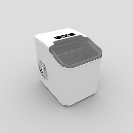White Portable Countertop Ice Maker with 12kg Daily Capacity Rapid Bullet Ice Production for Home Kitchen and Local Office Refreshment Needs.