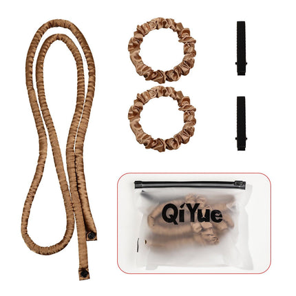 2-PCS Bronze color Heatless Hair Curler Set Extra Long Overnight Soft Ribbon for Natural Big Waves Damage-Free Professional Home Styling Solution for Local Women.