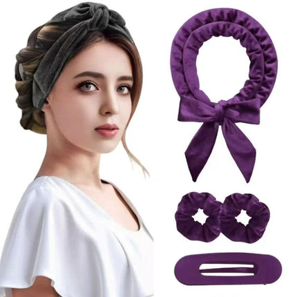 Purple Heatless Hair Curler Set with Bowtie Ribbon for Natural Big Waves Damage-Free Overnight Hair Styling Essential for Your Local Modern Lifestyle.