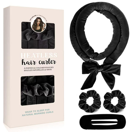 Black Heatless Hair Curler Set with Bowtie Ribbon for Natural Big Waves Damage-Free Overnight Hair Styling Essential for Your Local Modern Lifestyle.