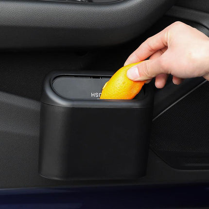 Blue Compact Car Trash Can 2 Pack Hanging Storage Bin with Push Lid for Vehicle Door and Seat Back Universal Fit Waste Management Solution for Local Drivers.