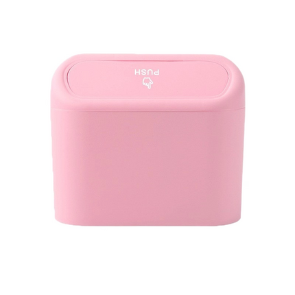 Pink Compact Car Trash Can 2 Pack Hanging Storage Bin with Push Lid for Vehicle Door and Seat Back Universal Fit Waste Management Solution for Local Drivers.