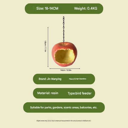 Realistic Apple Shaped Bird Feeder Creative Resin Hanging Ornament for Garden and Courtyard Weather Resistant Decor for Local Wild Bird Enthusiasts.