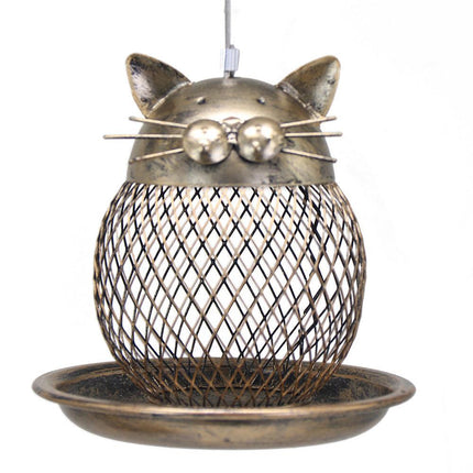 Coarse mesh style Whimsical Cat Shaped Metal Bird Feeder Hanging Mesh Wild Bird Seed Holder for Garden Courtyard Decorative Feeding Solution for Local Wildlife Lovers.