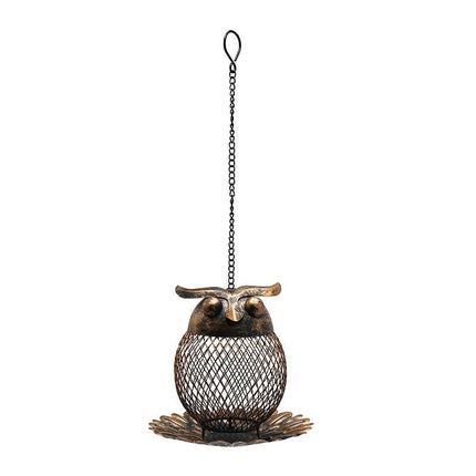 Whimsical Owl-Shaped Metal Bird Feeder Hanging Mesh Seed Holder for Garden and Courtyard Decorative Feeding Solution for Local Wildlife Enthusiasts.