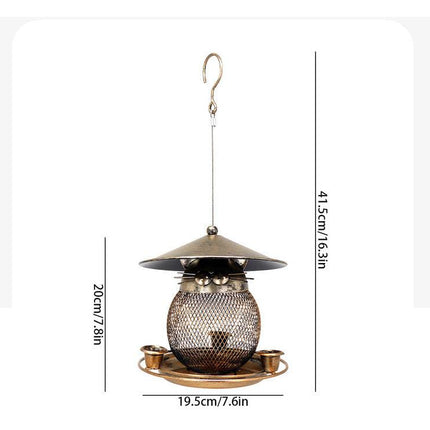 Whimsical Owl-Shaped Metal Bird Feeder Hanging Mesh Seed Holder for Garden and Courtyard Decorative Feeding Solution for Local Wildlife Enthusiasts.