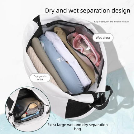 Pink Waterproof Drawstring Swimming Backpack with Wet Dry Separation and Shoe Compartment for Gym and Yoga Organized Gear Bag for Local Active Lifestyles.