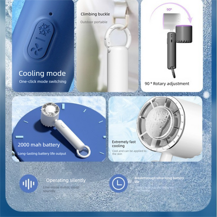 Blue Portable Ice Cooling Handheld Fan USB Rechargeable 2000mAh Silent Battery Fan for Office and Outdoor Use Personal Cooling Solution for Local Professionals.
