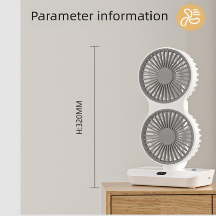 Dual-head Desktop Fan 4000mAh Rechargeable with 4 Speeds LED Display and Night Light Portable Silent Cooling Solution for Home Office and Local Travel.