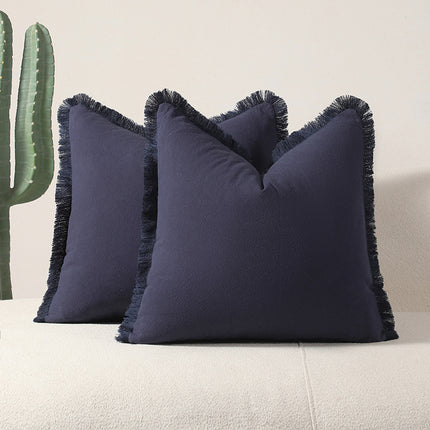 Navy blue 2 Pack Bohemian Tassel Pillowcases Soft Washed Cotton Cushion Covers for Living Room Sofa Elegant Decor Solution for Local Standard Home Environments.