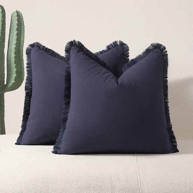 Navy blue 2 Pack Bohemian Tassel Pillowcases Soft Washed Cotton Cushion Covers for Living Room Sofa Elegant Decor Solution for Local Standard Home Environments.