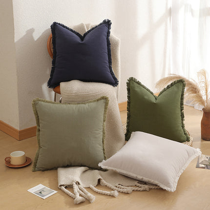 Navy blue 2 Pack Bohemian Tassel Pillowcases Soft Washed Cotton Cushion Covers for Living Room Sofa Elegant Decor Solution for Local Standard Home Environments.