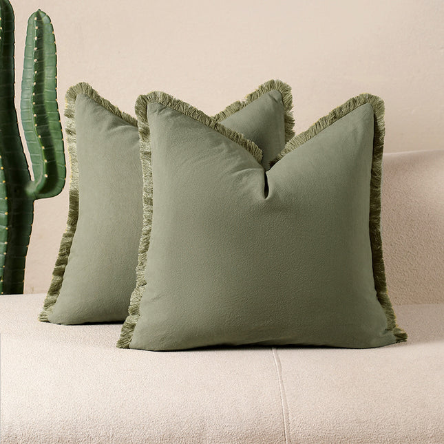 Grass green 2 Pack Bohemian Tassel Pillowcases Soft Washed Cotton Cushion Covers for Living Room Sofa Elegant Decor Solution for Local Standard Home Environments.