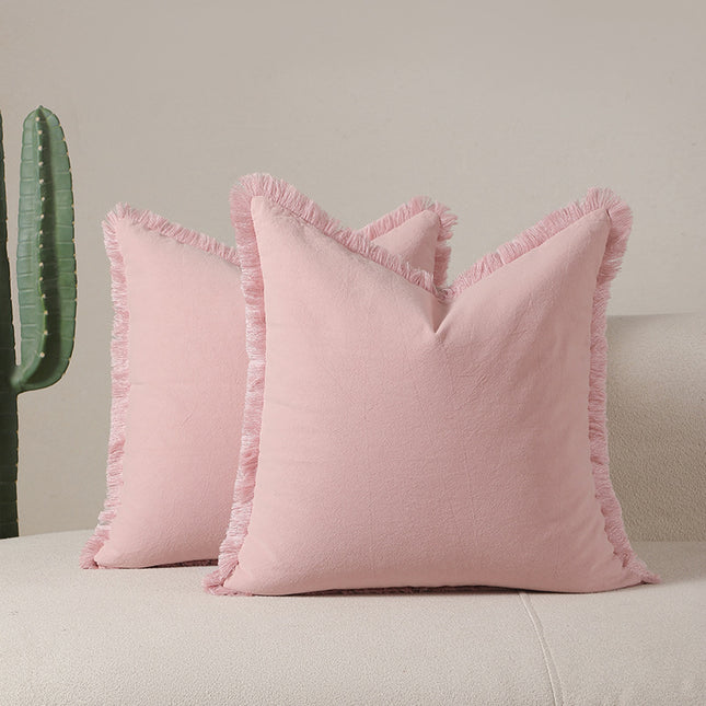 Pink 2 Pack Bohemian Tassel Pillowcases Soft Washed Cotton Cushion Covers for Living Room Sofa Elegant Decor Solution for Local Standard Home Environments.