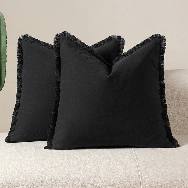 Black 2 Pack Bohemian Tassel Pillowcases Soft Washed Cotton Cushion Covers for Living Room Sofa Elegant Decor Solution for Local Standard Home Environments.