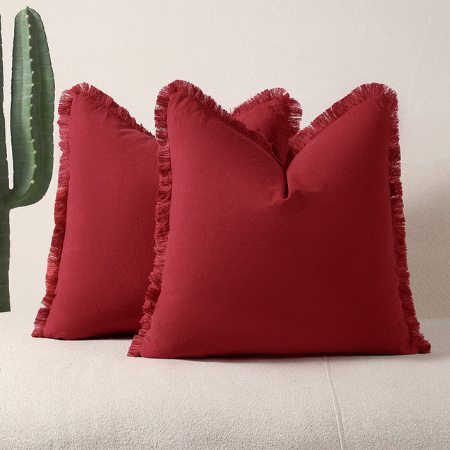 Red 2 Pack Bohemian Tassel Pillowcases Soft Washed Cotton Cushion Covers for Living Room Sofa Elegant Decor Solution for Local Standard Home Environments.