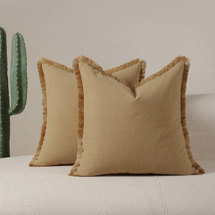 Yellow 2 Pack Bohemian Tassel Pillowcases Soft Washed Cotton Cushion Covers for Living Room Sofa Elegant Decor Solution for Local Standard Home Environments.