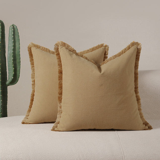 Yellow 2 Pack Bohemian Tassel Pillowcases Soft Washed Cotton Cushion Covers for Living Room Sofa Elegant Decor Solution for Local Standard Home Environments.