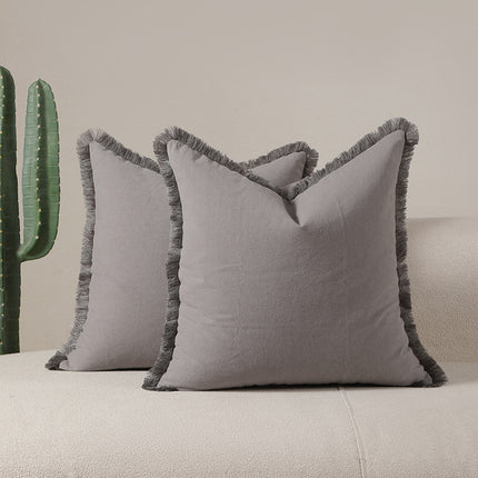 Grey 2 Pack Bohemian Tassel Pillowcases Soft Washed Cotton Cushion Covers for Living Room Sofa Elegant Decor Solution for Local Standard Home Environments.