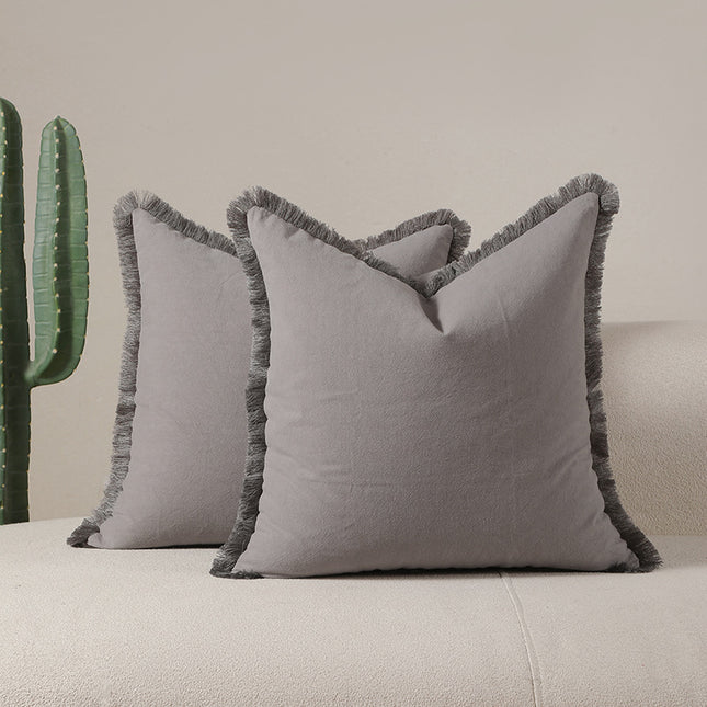 Grey 2 Pack Bohemian Tassel Pillowcases Soft Washed Cotton Cushion Covers for Living Room Sofa Elegant Decor Solution for Local Standard Home Environments.