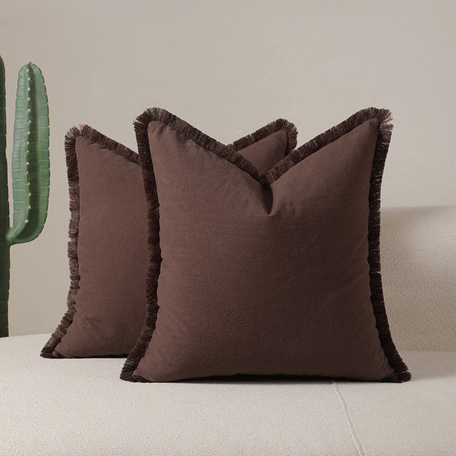 Caramelised brown 2 Pack Bohemian Tassel Pillowcases Soft Washed Cotton Cushion Covers for Living Room Sofa Elegant Decor Solution for Local Standard Home Environments.