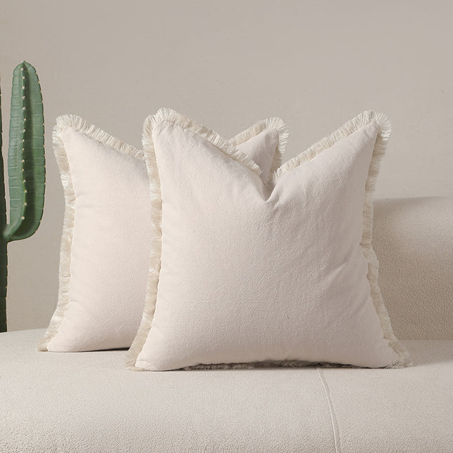 Beige 2 Pack Bohemian Tassel Pillowcases Soft Washed Cotton Cushion Covers for Living Room Sofa Elegant Decor Solution for Local Standard Home Environments.