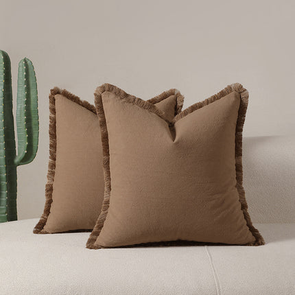 Mocha brown 2 Pack Bohemian Tassel Pillowcases Soft Washed Cotton Cushion Covers for Living Room Sofa Elegant Decor Solution for Local Standard Home Environments.