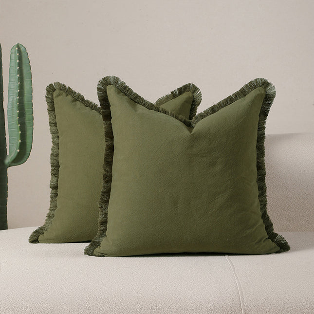 Lichen green 2 Pack Bohemian Tassel Pillowcases Soft Washed Cotton Cushion Covers for Living Room Sofa Elegant Decor Solution for Local Standard Home Environments.