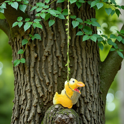 Weatherproof Resin Climbing Rabbit Figurine with Hanging Vine Rope for Garden Tree Decor Cute Animal Pendant for Local Standard Courtyard Spaces.