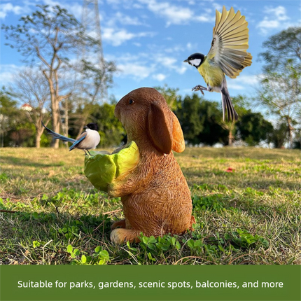 Cute Resin Rabbit Bird Feeder for Outdoor Garden Courtyard Balcony Landscape Decoration Durable Waterproof Animal Statue for Local Wild Bird Enthusiasts.