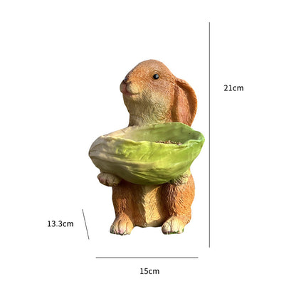 Cute Resin Rabbit Bird Feeder for Outdoor Garden Courtyard Balcony Landscape Decoration Durable Waterproof Animal Statue for Local Wild Bird Enthusiasts.