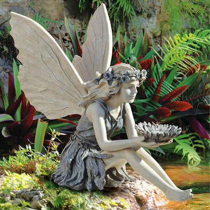 Resin Fairy Garden Statue with Sunflower Bowl Seated Design for Outdoor Decorative Use Ideal for Home and Garden Spaces Local Standard Fit.