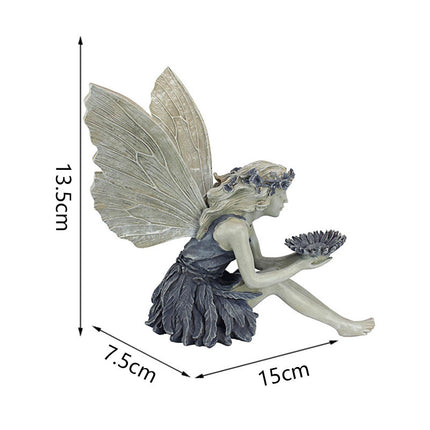 Resin Fairy Garden Statue with Sunflower Bowl Seated Design for Outdoor Decorative Use Ideal for Home and Garden Spaces Local Standard Fit.