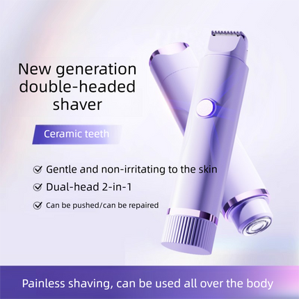 Pink Electric Hair Remover for Women 2-in-1 Dual Head Trimmer and Shaver with Ceramic Blades IPX7 Waterproof for Painless Full Body and Bikini Grooming.